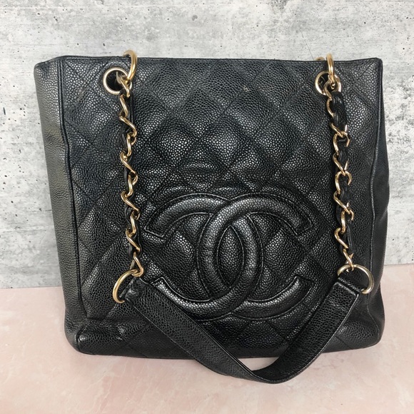 CHANEL Handbags - Authentic Chanel Black Caviar Petite Shopping Tote